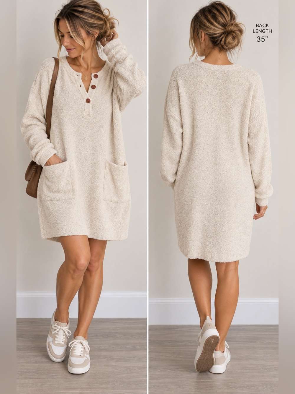 Natural Life Cozy Up Henley Sweater Dress - Large